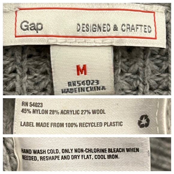 Gap Women's Grey Sweater Minimalist Medium Wool Blend Waffle Knit Crew Neck Warm - Picture 11 of 16